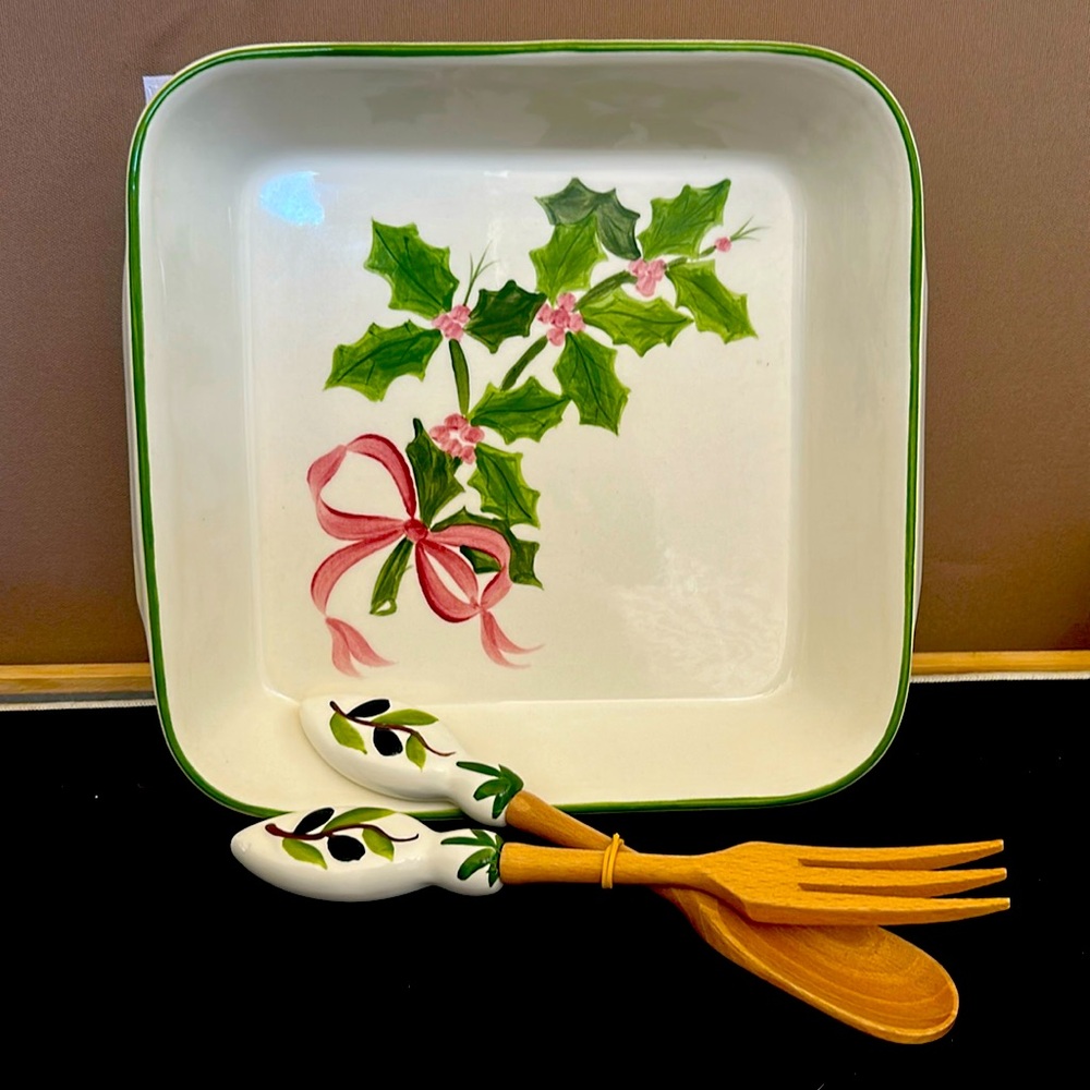 Los Angeles Pottery Serving Dish with Serving Spoon & Fork (Discontinued Piece)